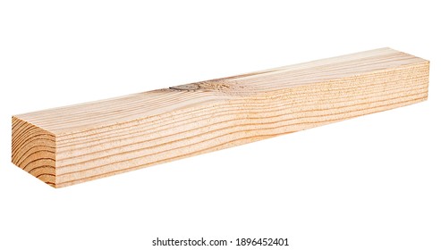 Wooden Bar Isolated On A White Background, Front View. Pine Wooden Beam.