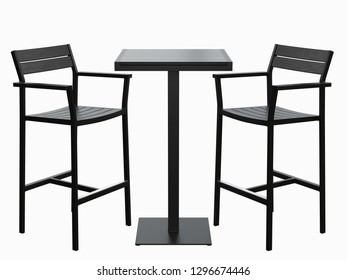 Wooden Bar stools with high table on white background - Powered by Shutterstock