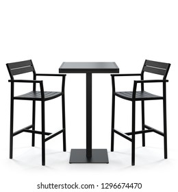 Wooden Bar stools with high table on white background, wide view - Powered by Shutterstock