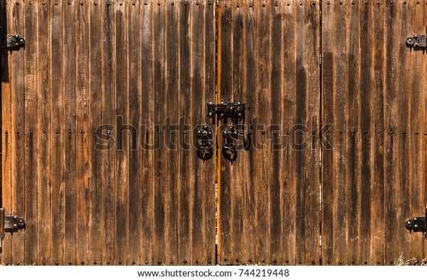 Wooden Barn Door Doorhandles Latch Hinges Stock Photo Edit Now