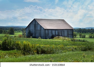 Wooden Barn Farm Landscape, Quebec, Canada 