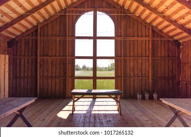 Wooden barn hall for rustic wedding party