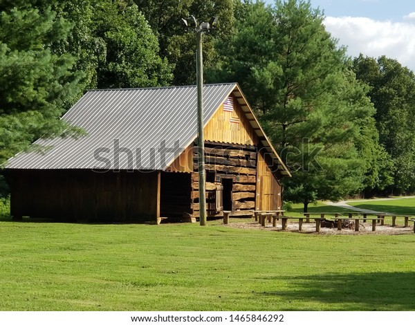 Wooden Barn Metal Roof Built Around Stock Photo Edit Now 1465846292