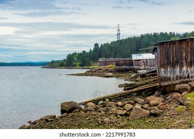 Wooden Barns On The Shore Of The White Sea. Russia.