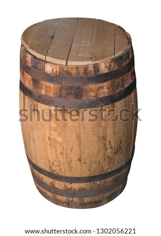 wooden barrel isolated on white background. vintage wooden barrel of the early 20th century .