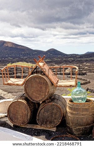 Wooden barrels on Lanzarote, Canary Islands, Spain