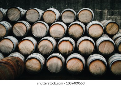 Wooden Barrels Of Wiskey