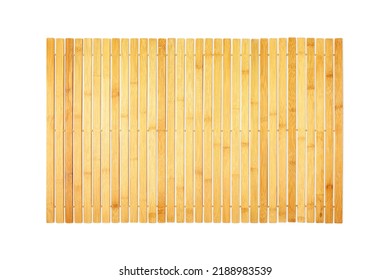 Wooden Bath Mat Isolated On White, Top View