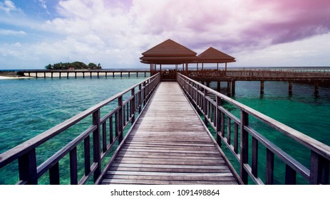 Wooden Beach Gazebo, Wooden Beach Dock, Wooden Pier At Beautiful Tropical Beach