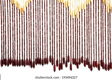 Wooden Bead Curtain On White Background.