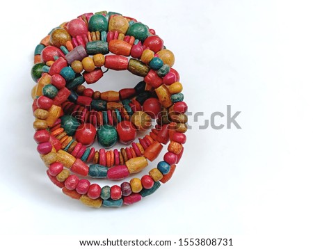 Wooden beads ethnic jewelry. Traditional Handcrafted Colourful necklace bracelet used in fashion, accessories gift items. Handicraft from India. Beautiful, natural product.