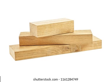 Wooden Beams On White Background. Oak Beam.