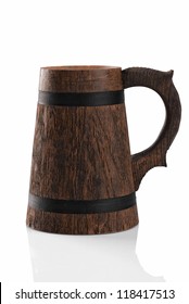 Wooden Beer Mug Isolated On A White Background. File Contains Path To Cut.