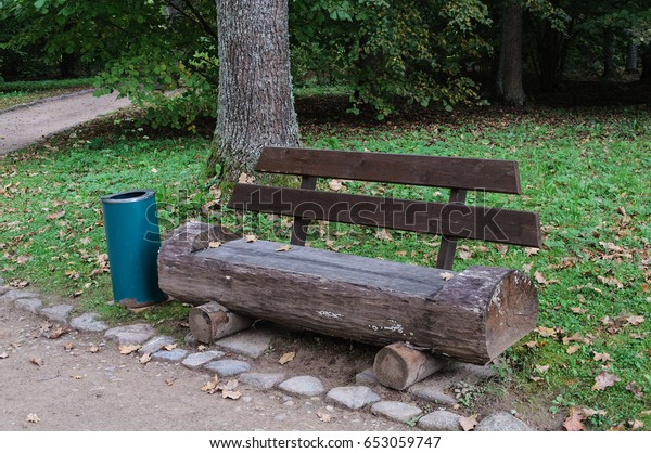 Wooden Bench Made Tree Trunk Park Nature Parks Outdoor Stock Image