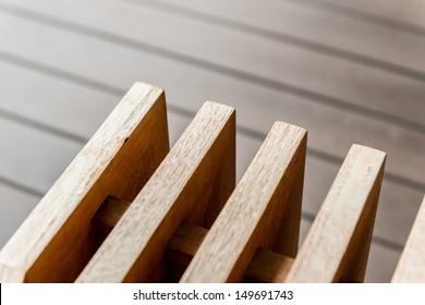 A wooden bench on wooden floor , view from above