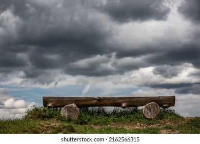 Wooden Bench On Trial  In Pieniny Mountains, Poland.