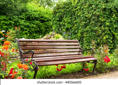 Wooden Bench In Public Garden