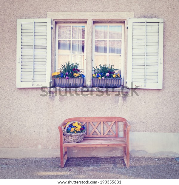 Wooden Bench Rest Under Window Instagram Stock Image Download Now