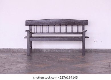 A wooden bench with selective focus