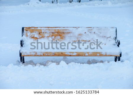 wooden bench in the snow. Park, winter in Russia