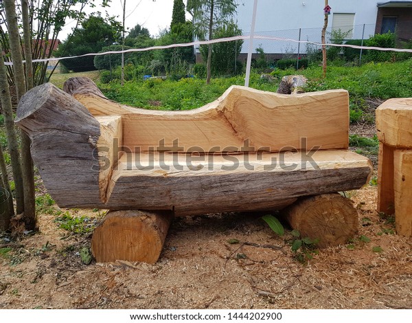 Wooden Bench Tree Trunk Stock Photo Edit Now 1444202900