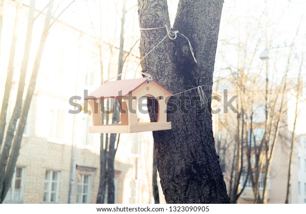 Wooden Bird Feeder On Tree Eco Stock Photo Edit Now 1323090905