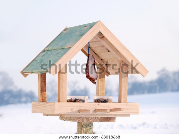 Wooden Bird Feeder Seed Mix Lard Stock Photo Edit Now 68018668