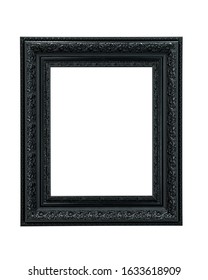 Wooden Black Vintage Frame Isolated On White Background, With Clipping Path.