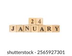 Wooden block calendar January 23 on white background. The Shaanxi, china, earthquake, Elizabeth Blackwell, doctor, woman, Rutger Hauer, World Freedom Day, National Handwriting Day