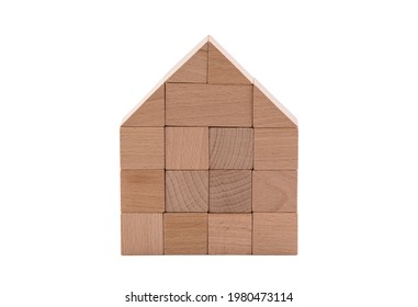 Wooden Block House Isolated On White Background With Clipping Path