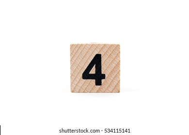 Wooden Block Number Four On White Background
