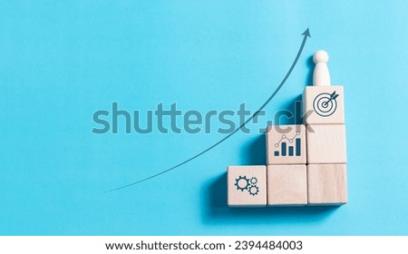 Wooden block with operations management icons for business process and workflow aiming for success, Effective management of operations and business growth planning processes.