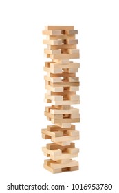 Wooden Block Tower Game Isolated On White Background