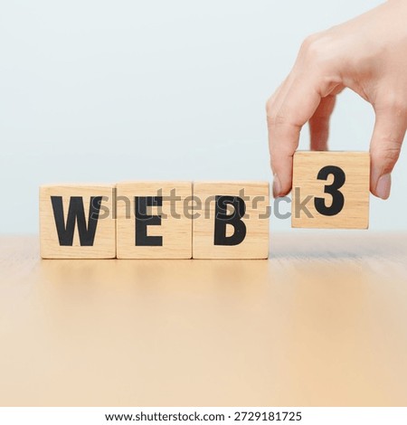 wooden block of WEB 3. Centralization, Blockchain, Decentralization, Social Media, Application Programming Interface, finance and Technology concept 