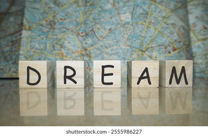 Wooden block with the word dream written on it. The blocks are arranged in a row - Powered by Shutterstock