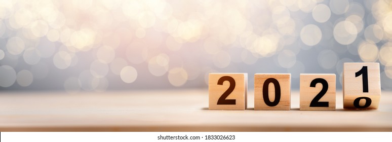 Wooden Blocks With 2020 2021 Number On Table 