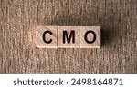 Wooden blocks arranged to spell out the acronym CMO representing Chief Marketing Officer in a business concept.