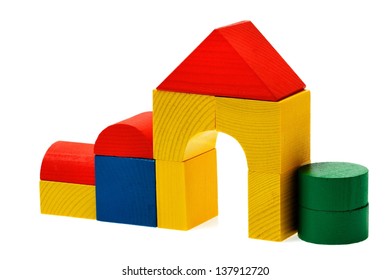 Wooden Blocks House On White