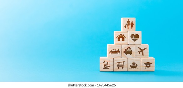 Wooden Blocks With Icons Of Various Types Of Insurance. Life Insurance Concept.
