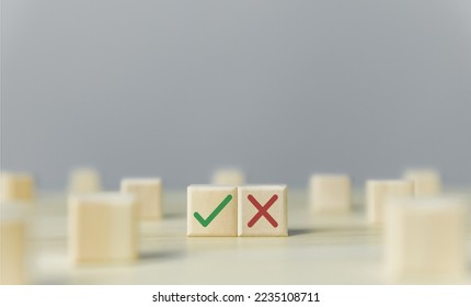 Wooden blocks show checks marks and are wrong. concepts decisions, votes, and thinking yes or no. Business options for difficult situations true and false symbols - Shutterstock ID 2235108711