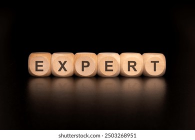 wooden blocks spell EXPERT on a black background, symbolizing knowledge and professionalism in the field - Powered by Shutterstock