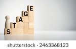 Wooden blocks with "STAGE" text of concept and a human toy.