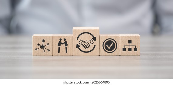 Wooden Blocks With Symbol Of Business Transition Concept