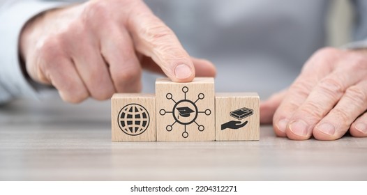 Wooden Blocks With Symbol Of Knowledge Sharing Concept