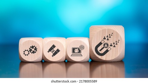 Wooden blocks with symbol of prospects concept on blue background