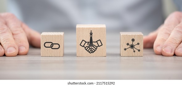 Wooden blocks with symbol of strategic alliance concept