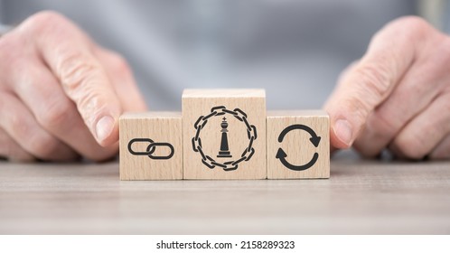 Wooden blocks with symbol of strategic alliance concept