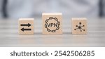 Wooden blocks with symbol of vpn concept