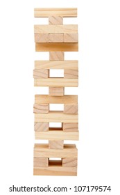 Wooden Blocks Tower Isolated On White Background