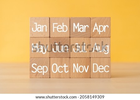 Wooden blocks with twelve months text.